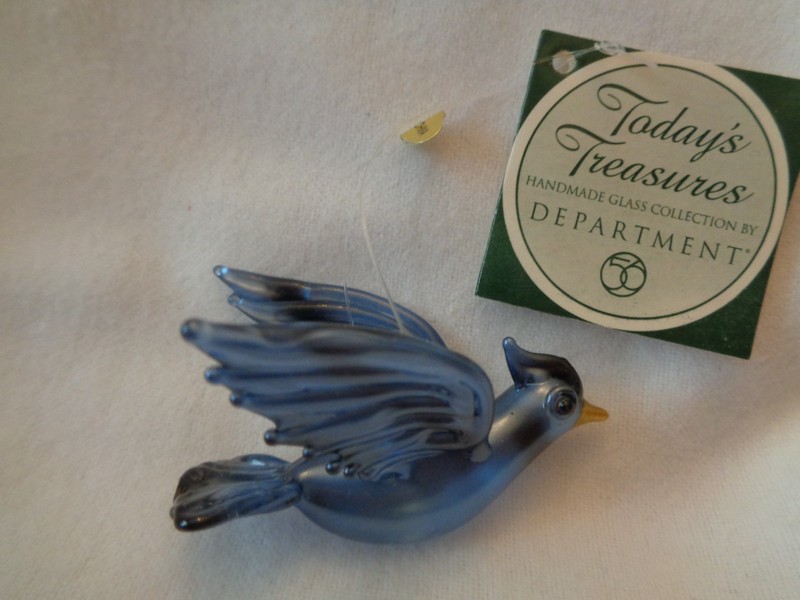 Department 56 Today's Treasures Handmade Glass Bluebird Ornament, gold beak, New