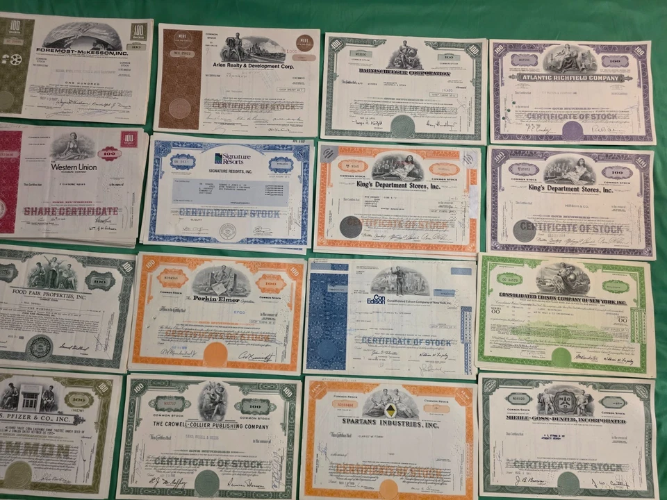 Lote de 10 certificados de stock cancelados al azar regalo vintage efímero Scripophily Foto 3 de 4