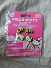 Hello Kitty Stud Earrings Eubber Green Bows Sanrio NY 2012 OUT OF PRINT