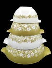 Vintage Pyrex Crazy Daisy Spring Blossom Green Cinderella Mixing Bowl Set of 4