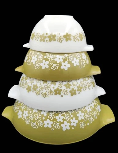 Vintage Pyrex Crazy Daisy Spring Blossom Green Cinderella Mixing Bowl Set of 4