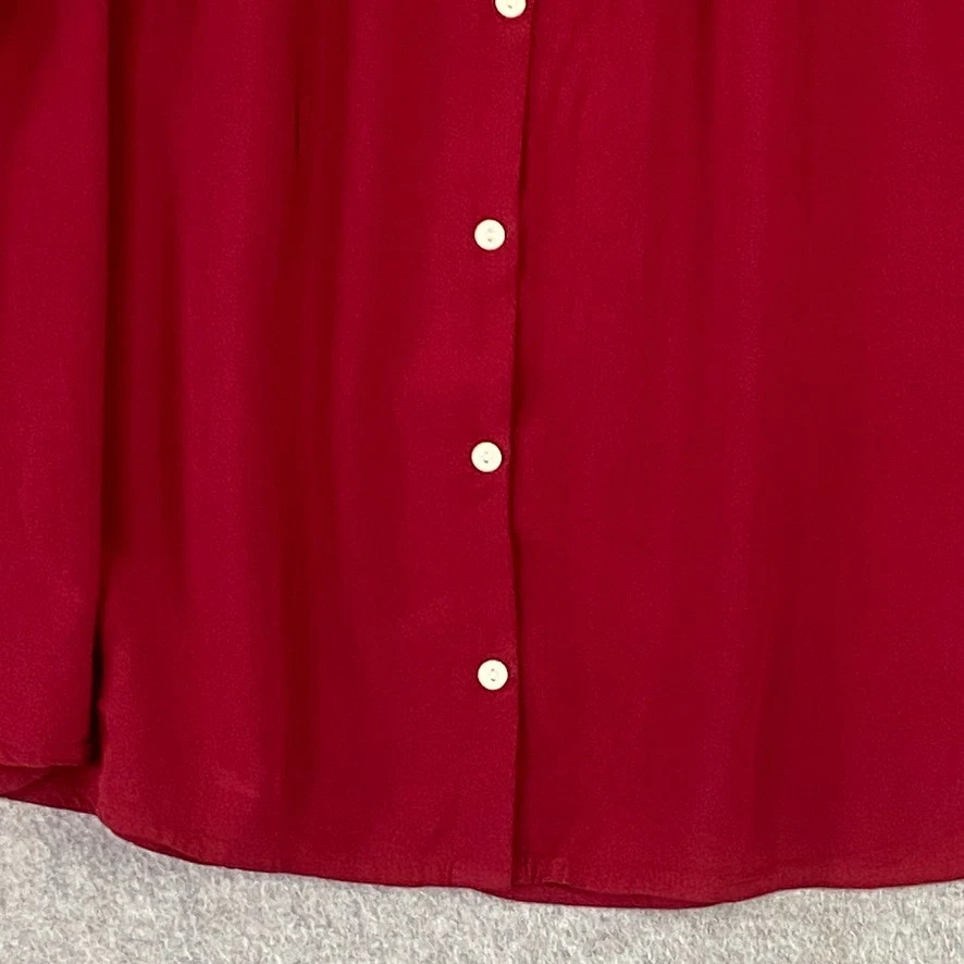 Old Navy Top Womens XL Red Button Up Long Sleeve Pintuck Rayon Blouse - Image 3 of 4