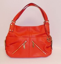 NEW MICHAEL KORS PORTLAND MANDARIN RED SOFT LEATHER,GOLD LOGO,SHOULDER BAG