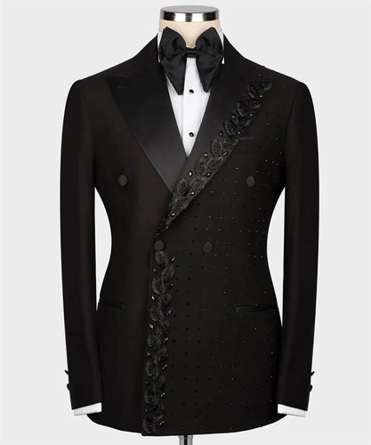 Trajes de hombre estrás pico solapa formal boda novios negocios conjunto de 2 piezas - Imagen 2 de 12