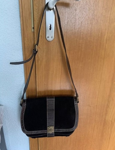 BOGNER tolle Umhängetasche schwarz-braun Leder Krokolook Wildleder wie neu
