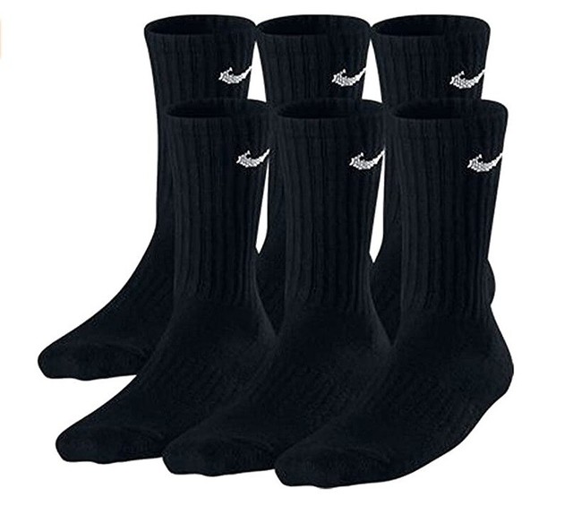 Nike 4842 Boys Black 6pk Moisture Wicking Crew Socks M 3y5y BHFO for