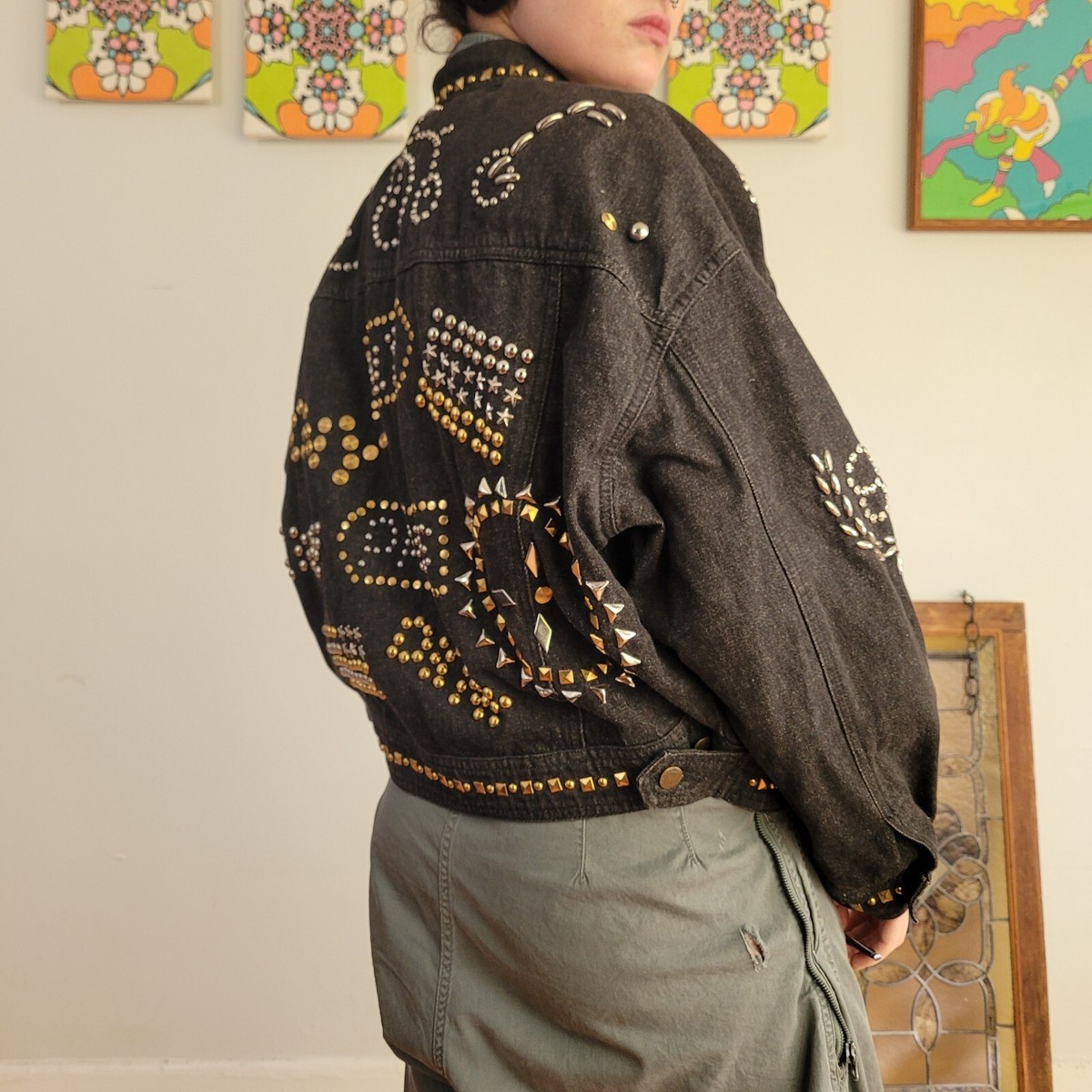 Vintage DKNY 80s All Over Rhinestone Studded Denim Jacket