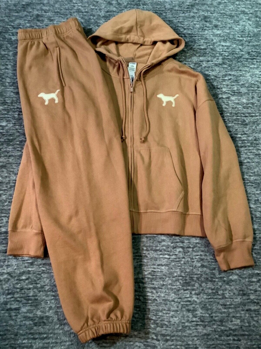 Victoria's Secret Pink Fleece Full Zip Hoodie + Campus Pants Set
