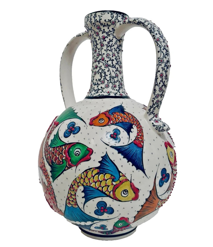 Vaso de garrafa vintage feito à mão Mert El Sanatlari estilo turco Iznik - Imagem 3 de 4