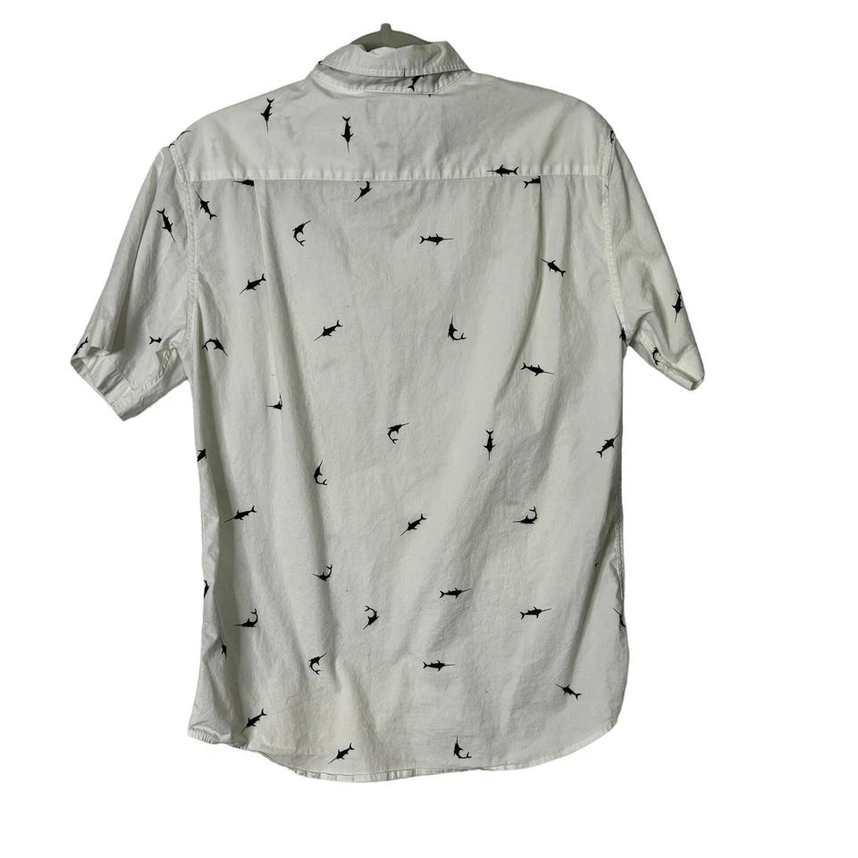 Matix Shirt Mens Size Medium White Shark Print Button Up Short Sleeve Cotton - Image 3 of 4