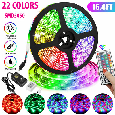 5M 16.4ft RGB Waterproof LED 5050 SMD Flexible Strip Light 12V+Remote+Power