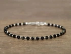 925 Sterling Silver Black Tourmaline 4 mm Rondelle Faceted Gemstone Bracelet 7"