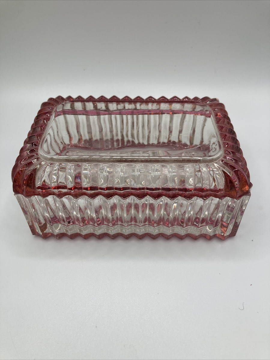 depression glass cigarette holder PINK BOX ELEPHANT LID 1930s Art Deco Fostoria Glass
