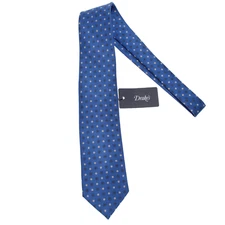 Drake's NWT Neck Tie in Blue with White/Orange/Black Mini Floral Print 100% Silk