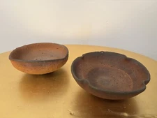Two Nanban Unglazed Dishes Handmade Shigeyoshi Morioka Japanese Pottery Ceramics