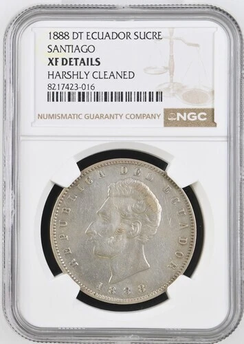 ECUADOR  1 SUCRE 1888  SANTIAGO   KM # 53.2  NGC XF DETAIL.