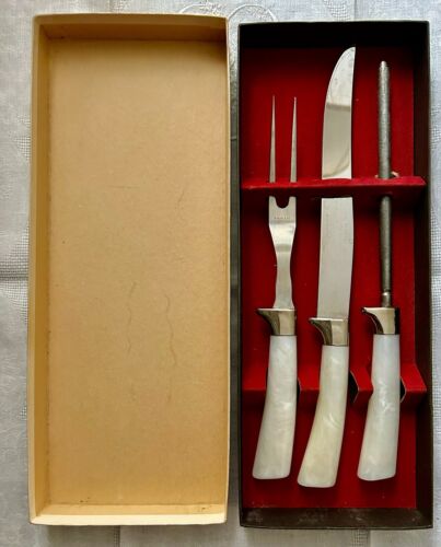 REGENT SHEFFIELD Stainless Cutlery Carving Set 3-Piece Mother-of-Pearl Handles - Picture 1 of 11