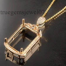 Emerald Cut 13×12 mm Semi Mount Pendant 925 Sterling Silver Gift For Her