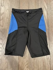 Mens Bodybuilding Jock Shiny Black Blue Compression Tights Shorts  S