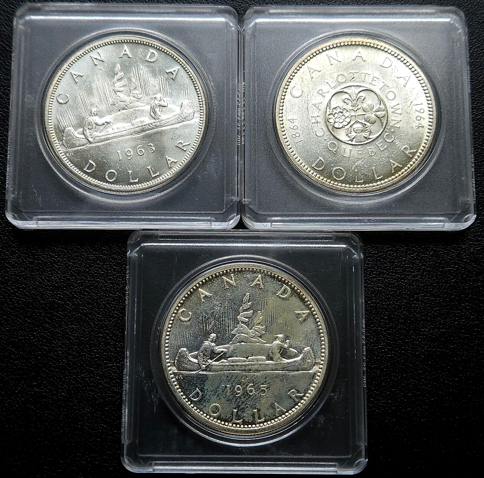 1963, 1964, 1965 Canada Silver $1 Dollar Coins - Great Condition All In Capsules