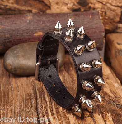 Men Punk Biker Sharp Metal Studded Genuine Leather Bracelet Men Punk Biker Sharp Metal Studded Genuine Leather Bracelet