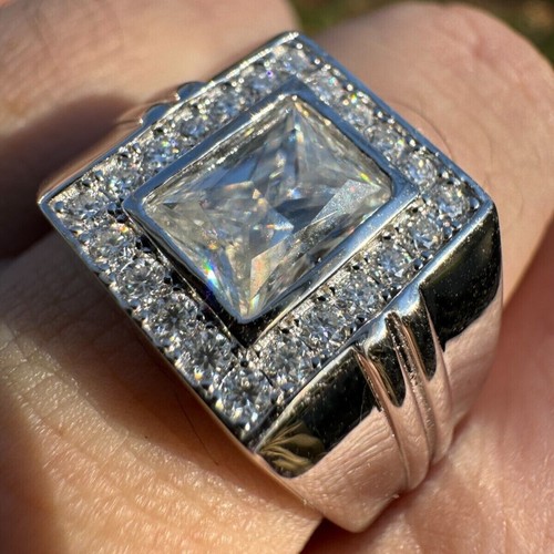 3.65ctw Radiant Certified Moissanite Men's Engagement Ring 14K White Gold Plated - Picture 9 of 10