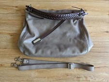 ABRO Damen-Leder-Handtasche, Umhängetasche taupe mit geflochtenem Henkel