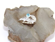 .925 Sterling Silver Three Dolphins Ring Handcrafted with 4mm Swiss Blue Topaz