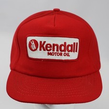 Vintage Kendall Motor Oil Trucker Hat Foam Snapback Dad Cap Red Peace Sign Patch