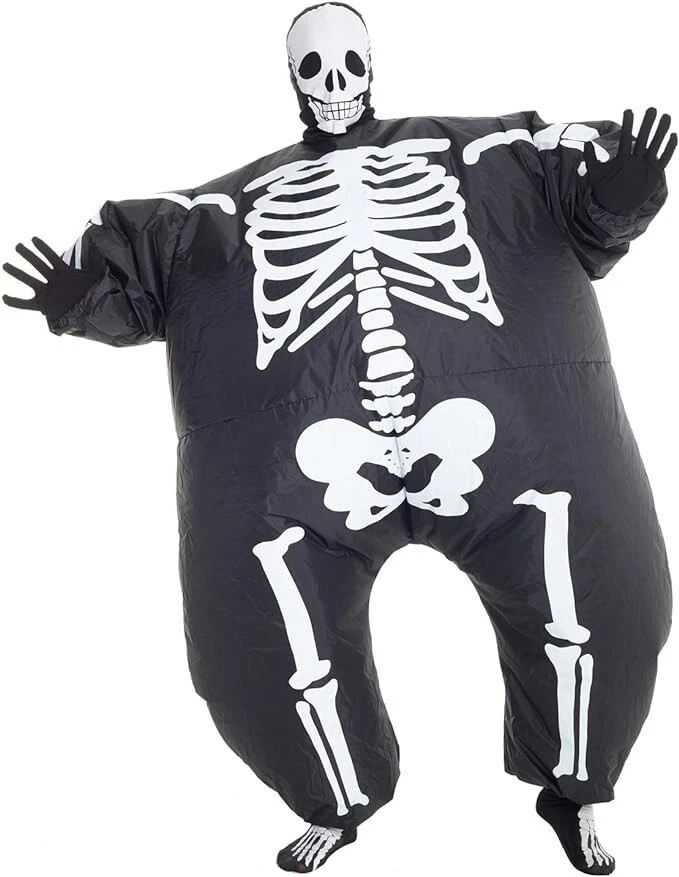 Disfraz de esqueleto inflable para adultos Megamorph Explotar Halloween Grasa Sumo Chub Traje Foto 2 de 4