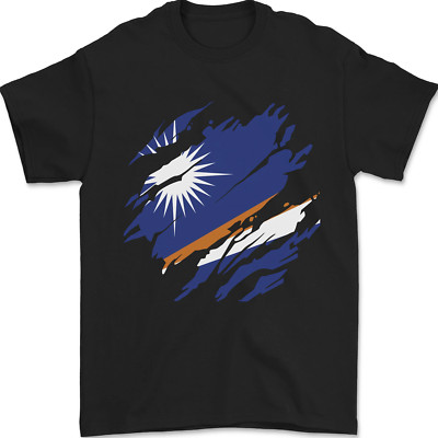 Torn Marshall Islands Flag Day Fußball Herren T-Shirt 100% Baumwolle
