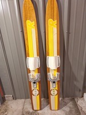 Vintage Nash Rivera Wooden Water Skis Yellow Ski Lake House Beach Nautical