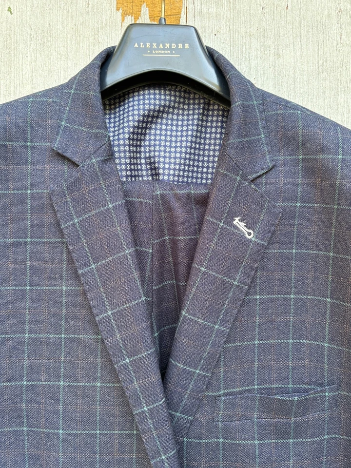 NEW Robert Simon 3-Piece Suit Men's 50 R Jacket 44 W 31 L Pants Blue Navy Check - Image 2 of 4