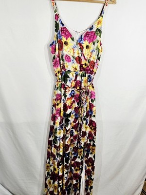 Boston Proper Size 12 Surplice Burnout Maxi Dress Floral Sundress Formal Slit