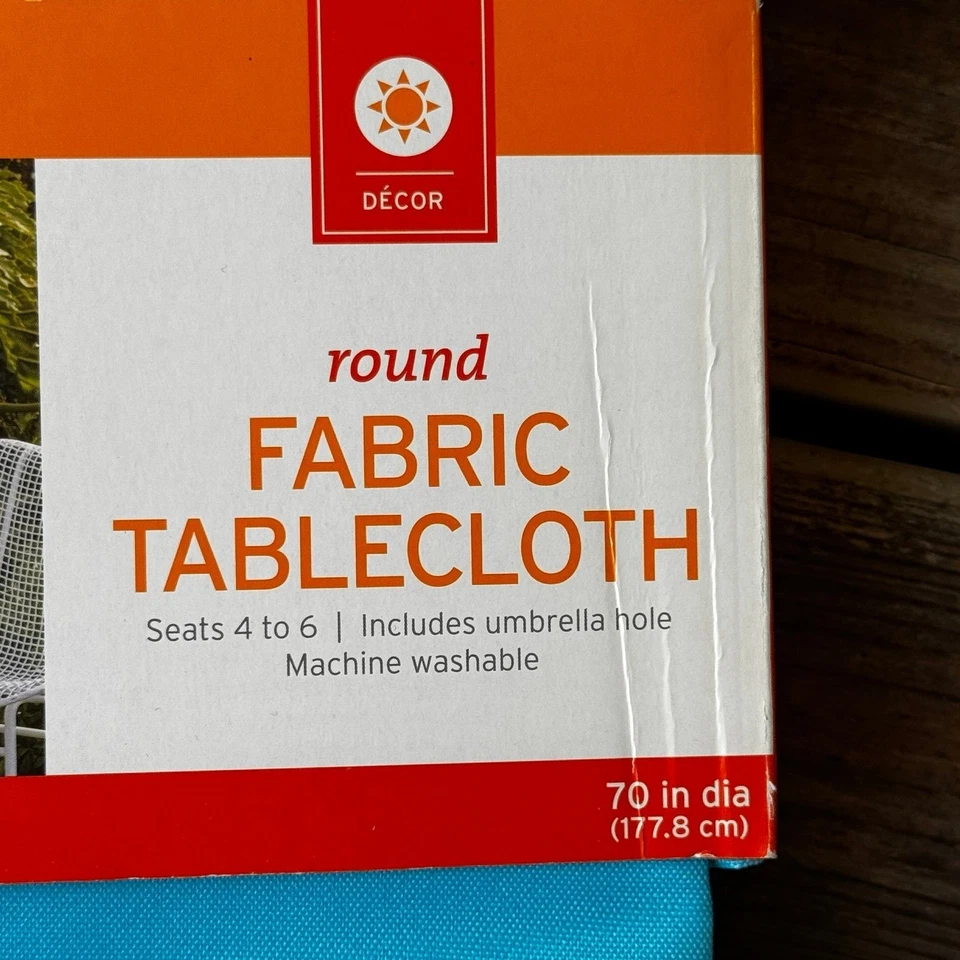 NEW NWT Target Blue with White Stripes Round 70 Inch Diameter Fabric Tablecloth - Image 4 of 4