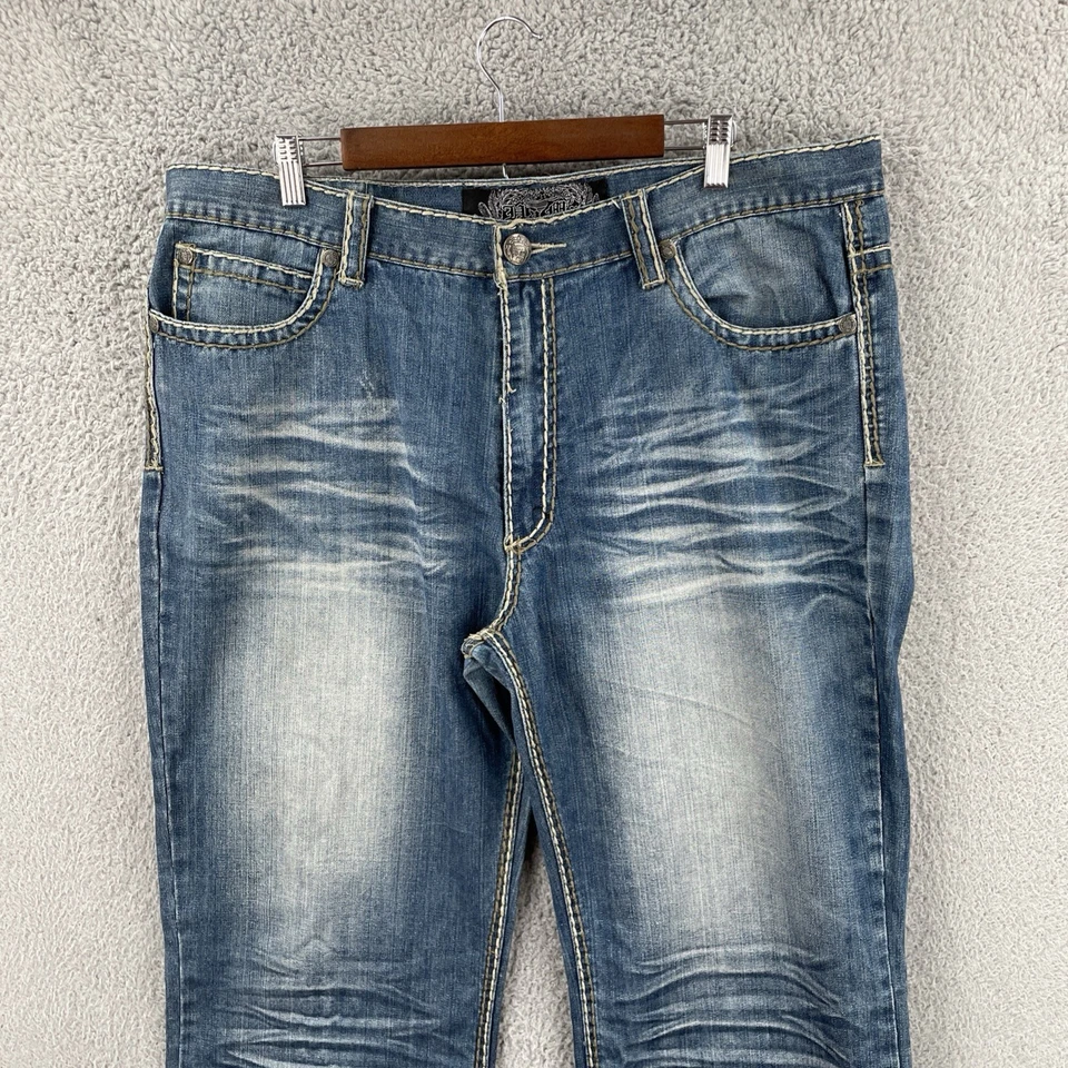 Pantalones de mezclilla Hama de colección para hombre 40x33 Y2K bordados azules Hip Hop ropa de calle Foto 2 de 4