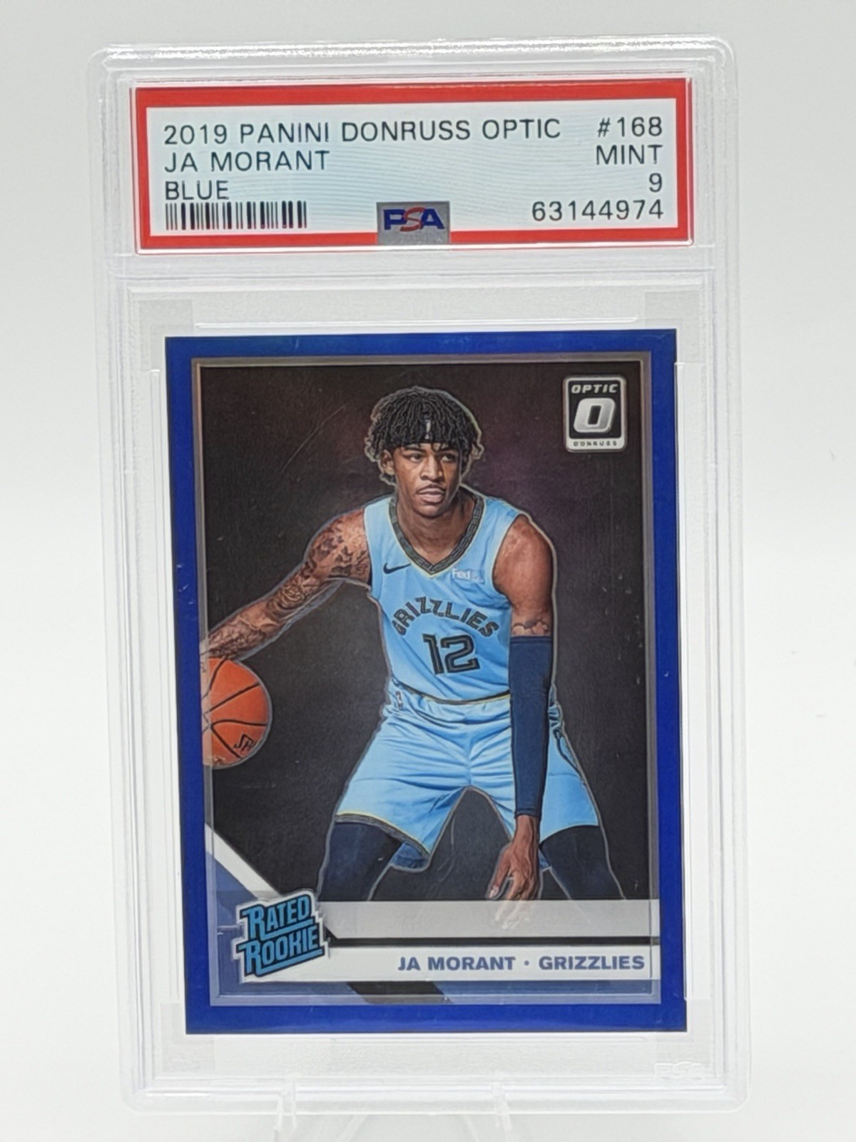 Ja Morant SSP Rookie - 2019-20 Panini Donruss Optic #168 Blue Prizm RC /59 PSA 9