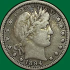 1894 Barber Quarter Very Fine VF Coin #36515