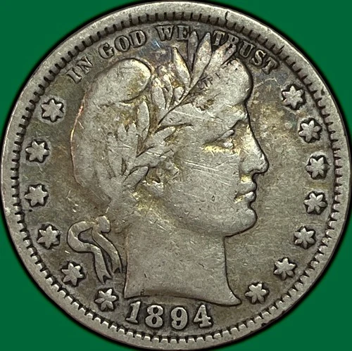1894 Barber Quarter Very Fine VF Coin #36515