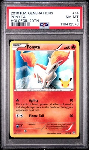 PSA 8 PONYTA 14/83 GENERATIONS 20TH ANNIVERSARY STAMPED HOLOFOIL UK PROMO