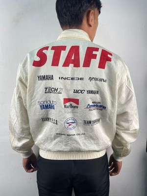 Vintage 80s Yamaha Staff Rider Jacket Size M Racing Full Sponsor