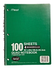 Vintage Green Mead Spiral Notebook Graph Ruled 100 Sheet NEW 4 Sq Per Inch