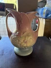 Hull Art Pottery Magnolia Blue & Pink Handled Vase