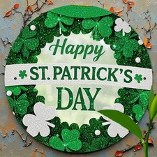 2D Happy St. Patrick'S Day Gift Round Metal Sign Wall Hanging Home Garden Decor