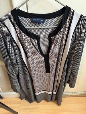 JNY Jones New York Women s  3/4 Balloon Sleeve V-Neck Top Size 3X