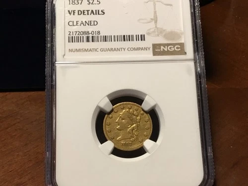 1837 Classic Head $2.50 Quarter Eagle NGC VF/ Cleaned