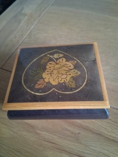 Wooden Wind Up Music Box Plays Für Elise Heart Floral Inlay Vintage/Retro