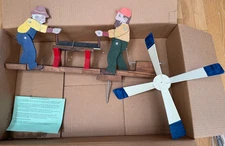 Handmade wooden yard whirligig Spinner Lumberjacks Sawing Wood crosscut NEW