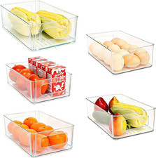 Refrigerator Organizer Bins Set 5 Pack Clear BPA Free Storage Containers with