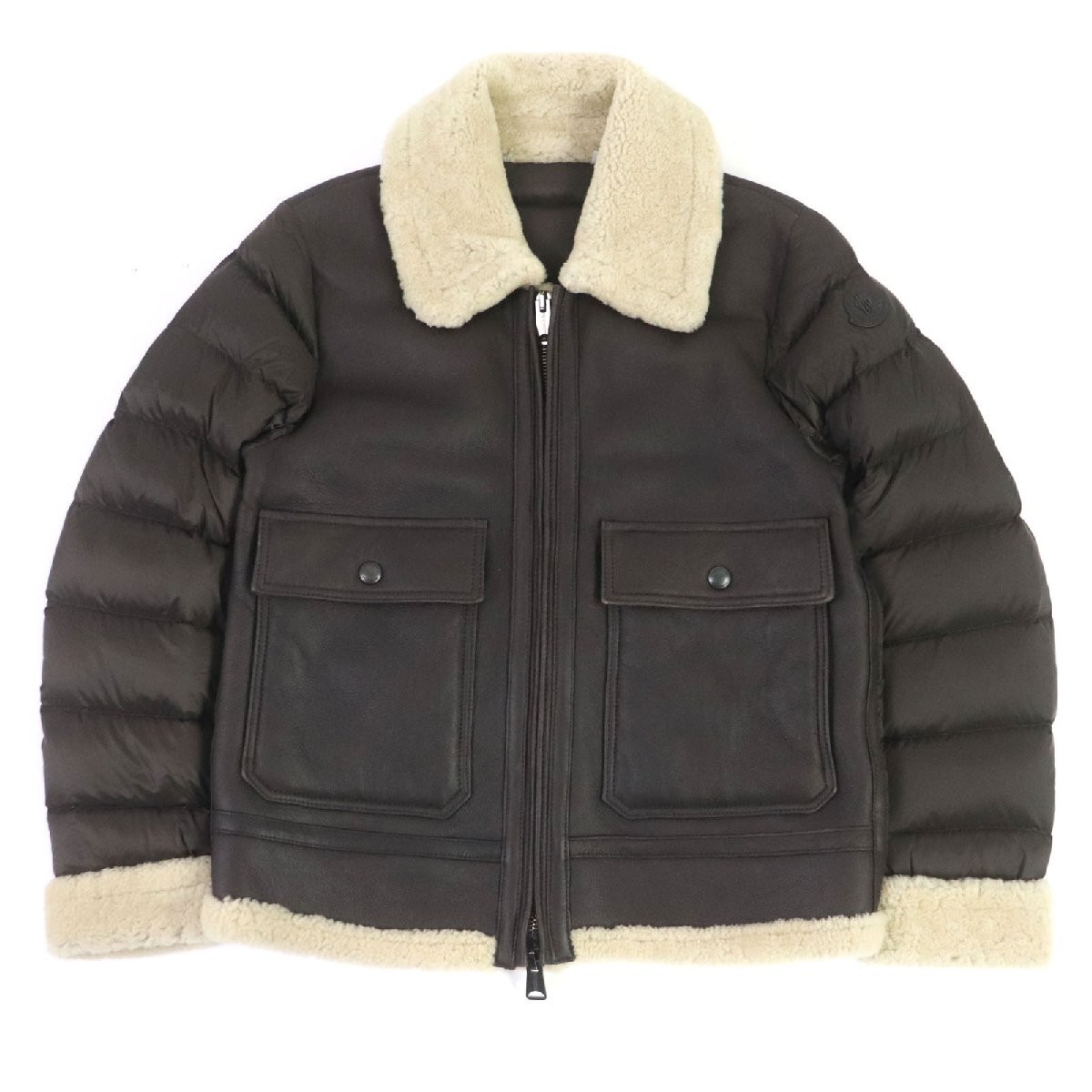 Moncler Templon Switch Design Padded Mouton Leather Jacket in Beautiful Brown